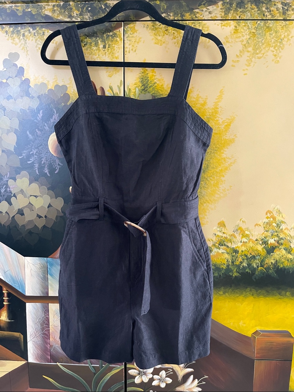 LOFT Black Textured Romper with Belt Loop Sz 0
